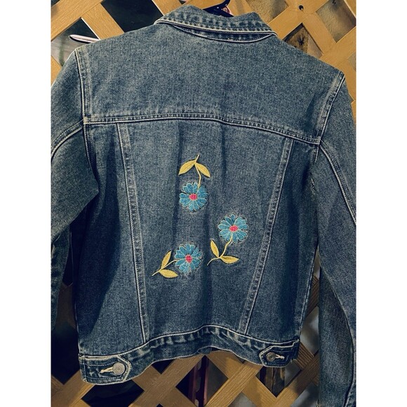NO BOUNDARIES Embroidered Flowers Blue Denim Jacket Y2K 90's Juniors S - Picture 7 of 9